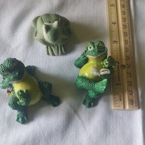 4 frogs & 3 dragon figurines 2" - 3" ceramic and resin green